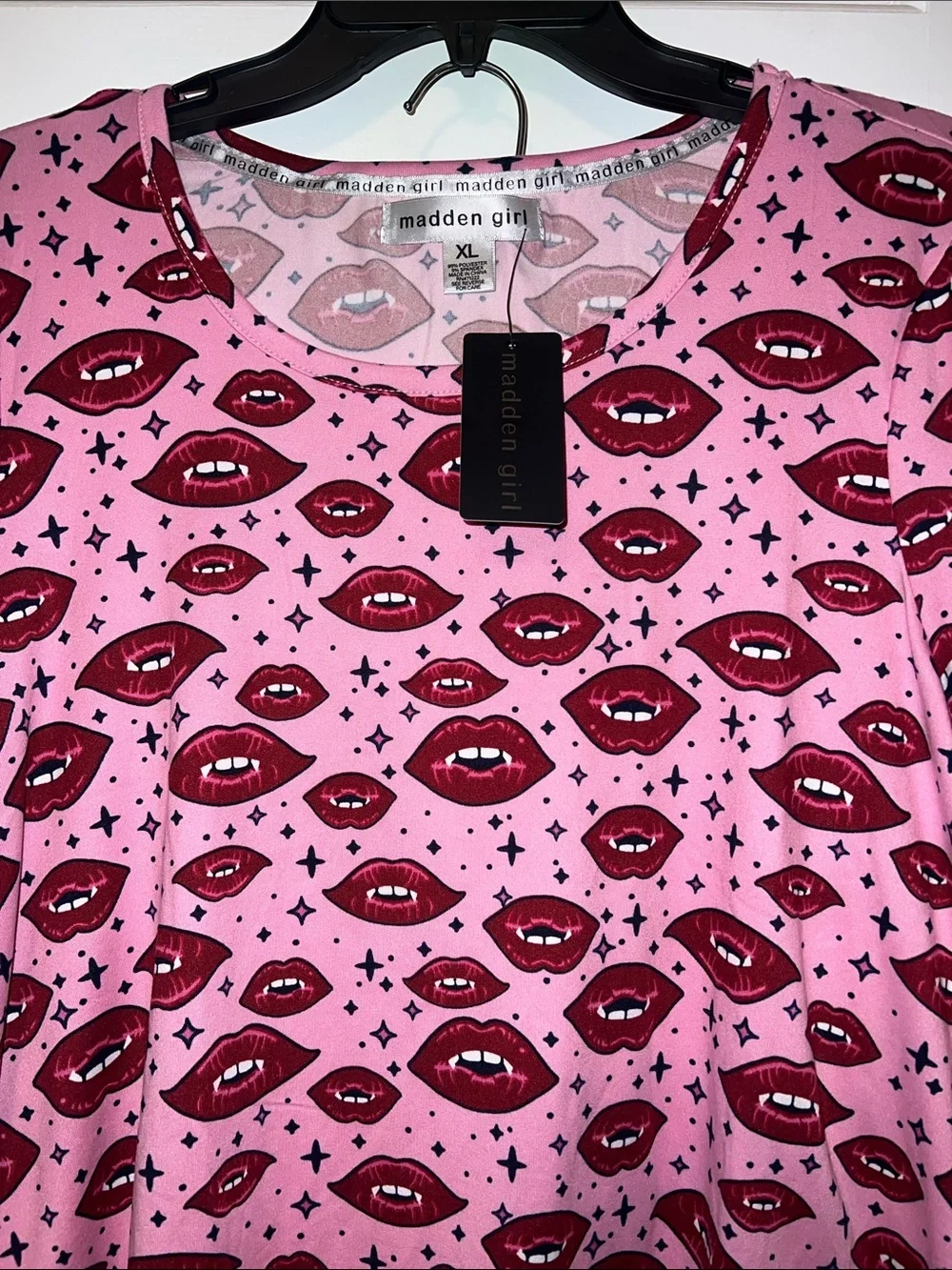 Madden Girl Pink Pajama Set with Red Lip Print